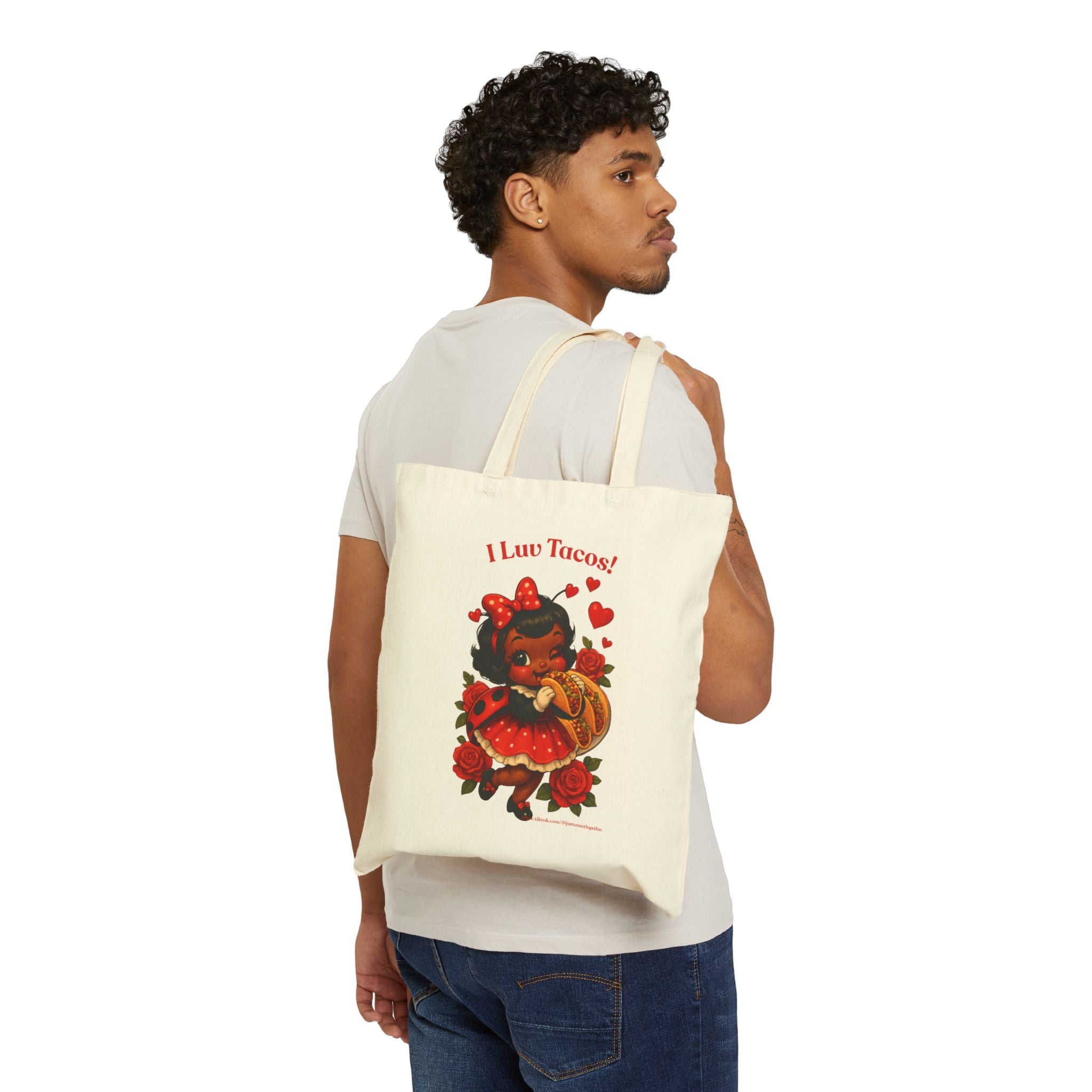 Cute Retro "I Love Tacos" Cotton Canvas Tote Bag