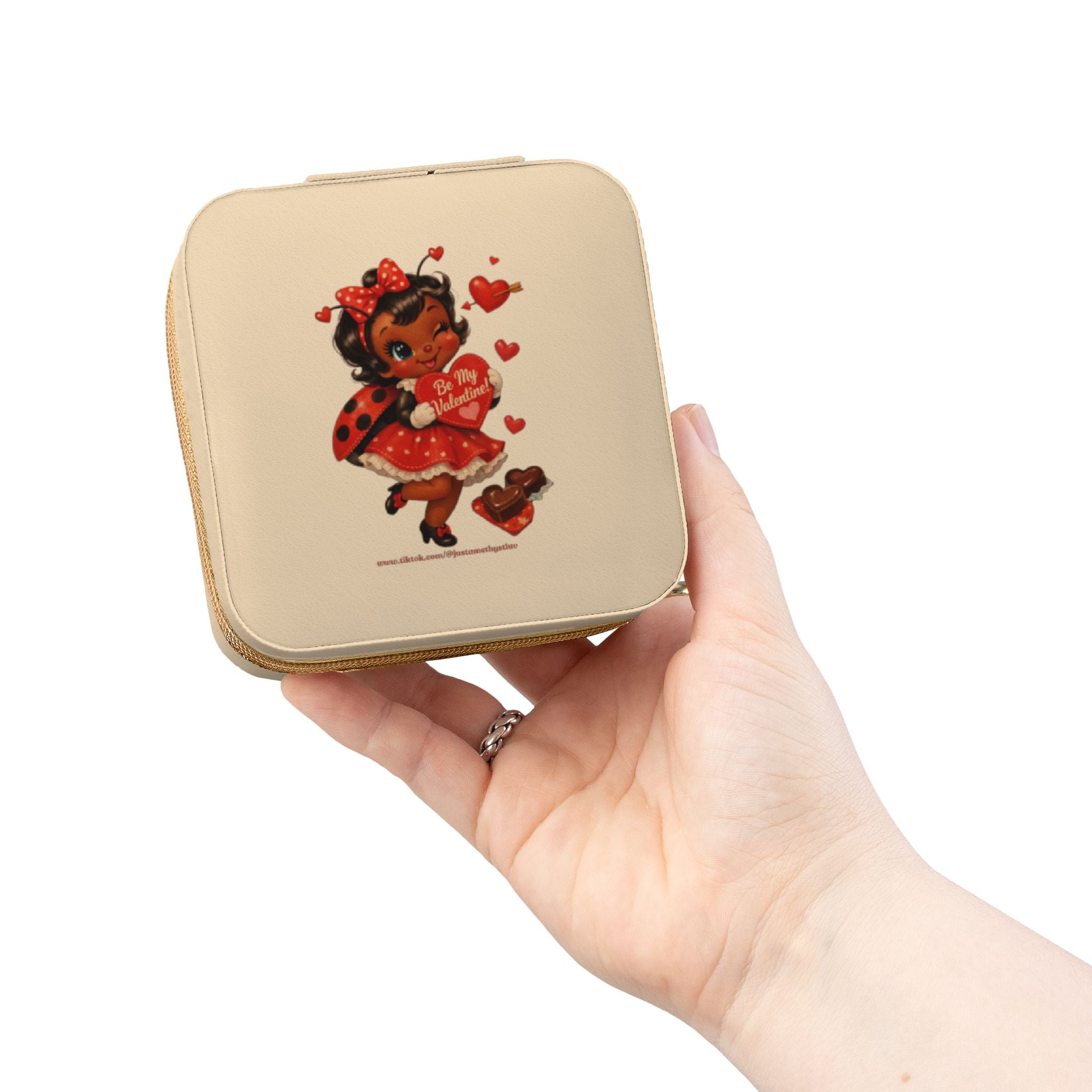 "Luv", The Ladybug with Hearts Jewelry Travel Case | Compact Portable Box