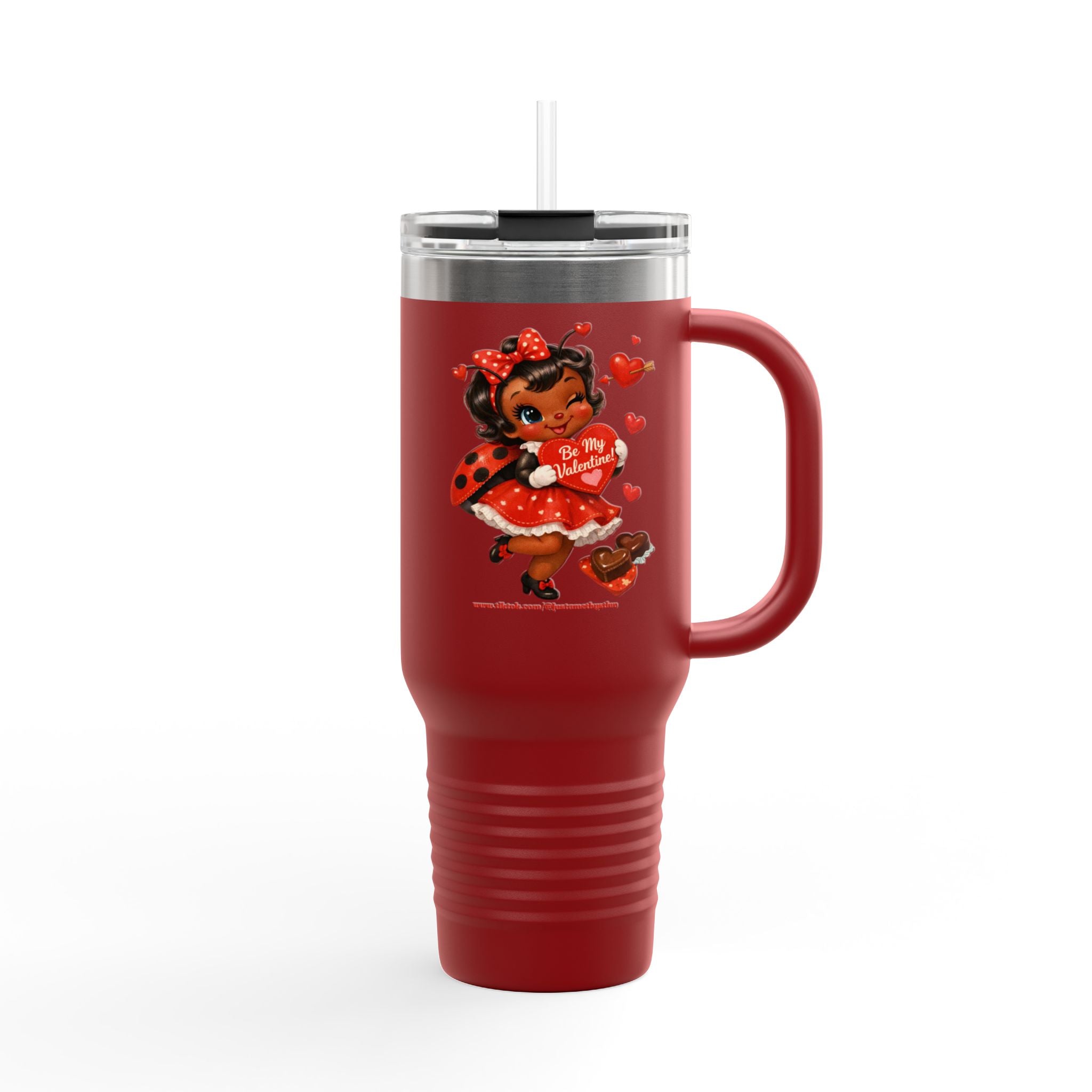 "Be My Valentine!", Retro Cute Vintage Valentine Design, 40oz Insulated Travel Mug, Valentine "Luv", the Ladybug