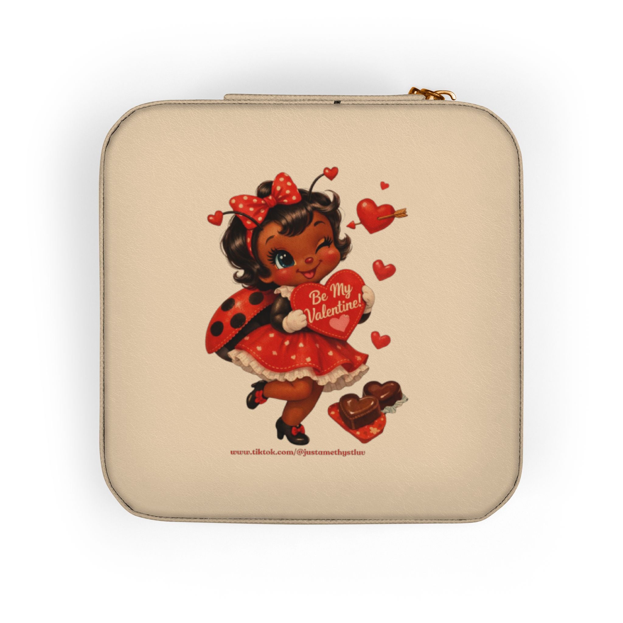 "Luv", The Ladybug with Hearts Jewelry Travel Case | Compact Portable Box